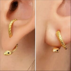 Mini 24K Gold Plated Snake Hoop Earrings 2 Ways GORG $58